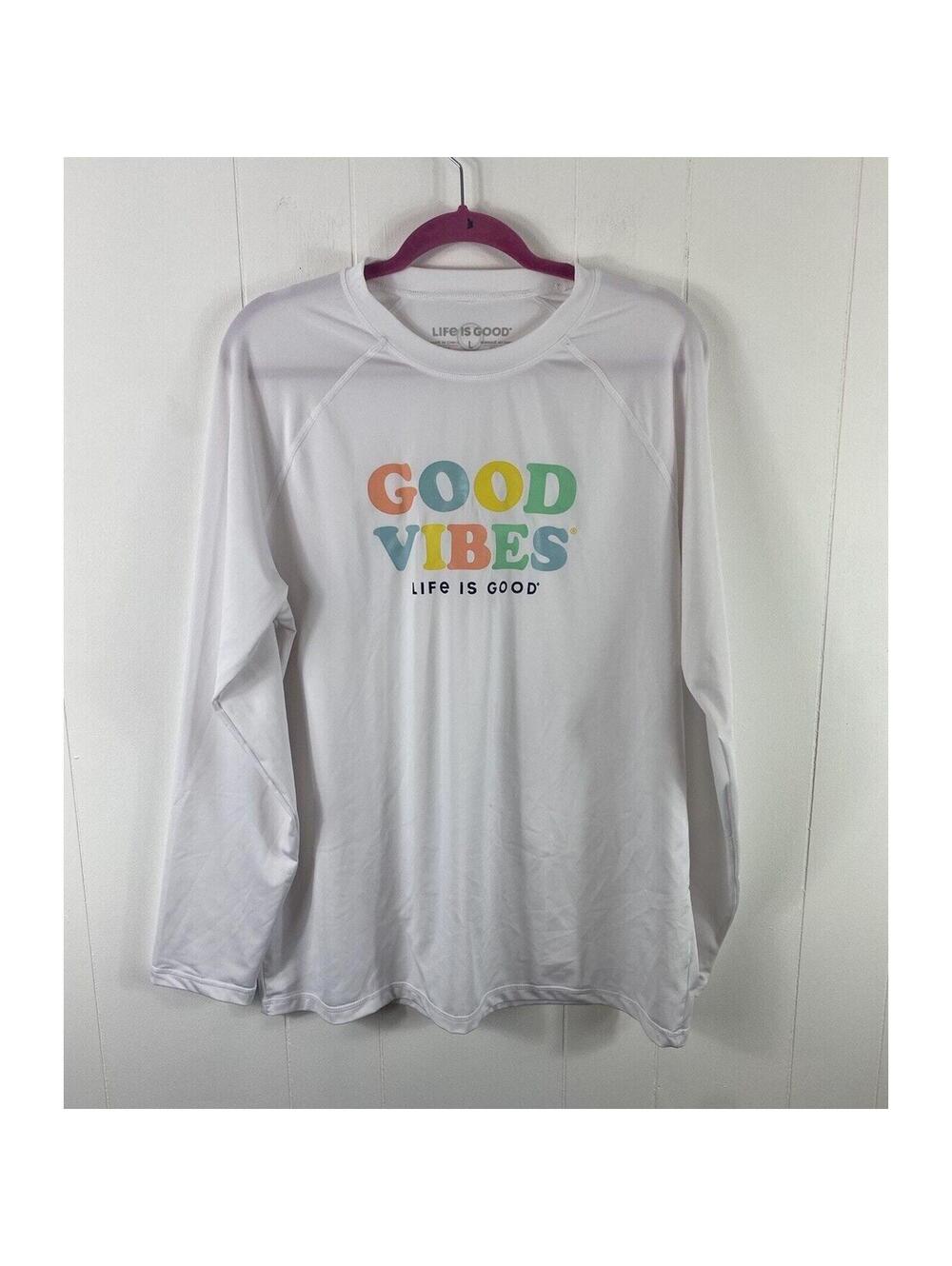 LIFE IS GOOD Good Vibes UPF50+ Cycle Surf Swim Long Sleeve Tee Shirt Mens L